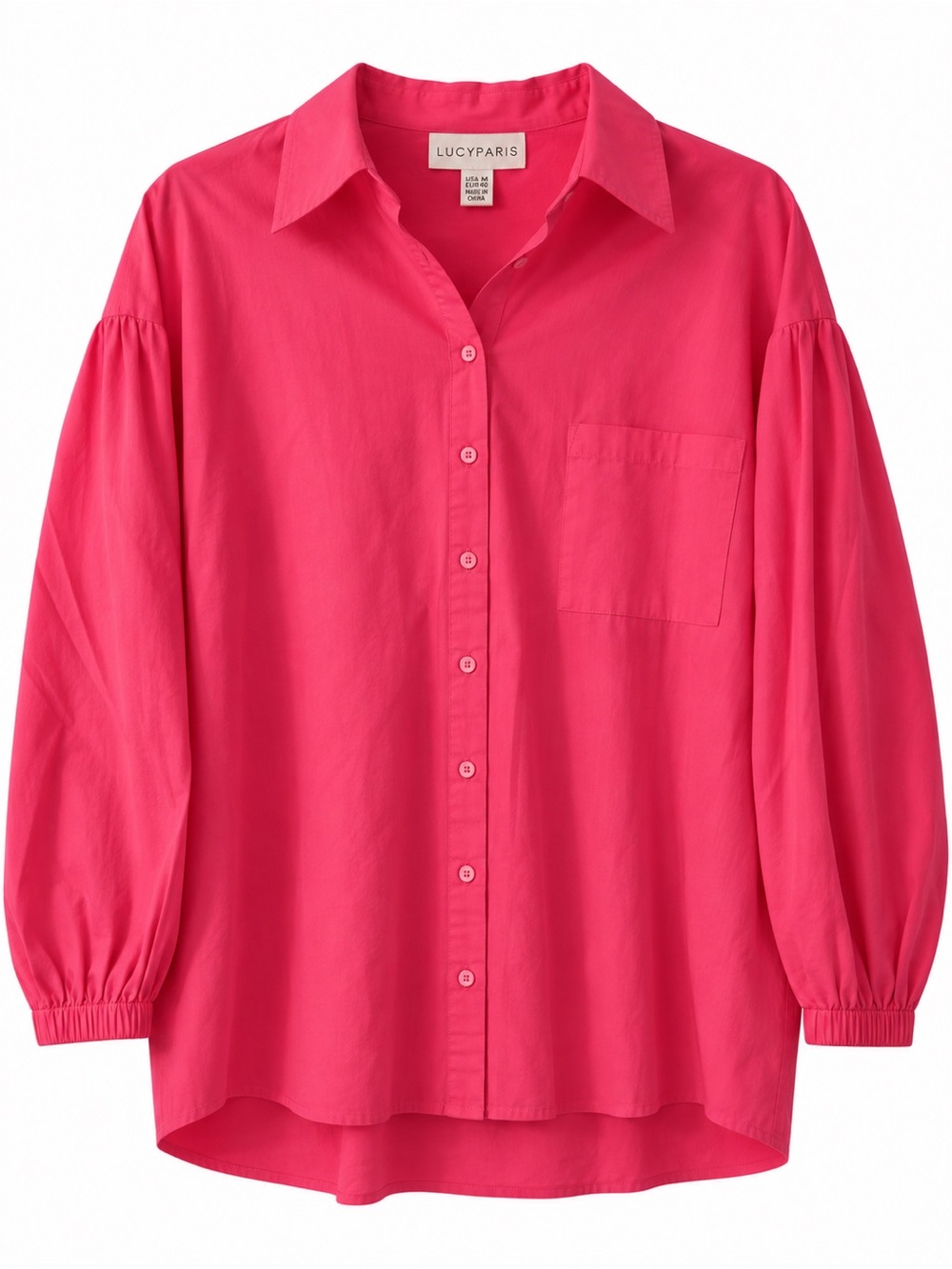 Lucy Paris Hot Pink Button-Down Blouse with Balloon Sleeves